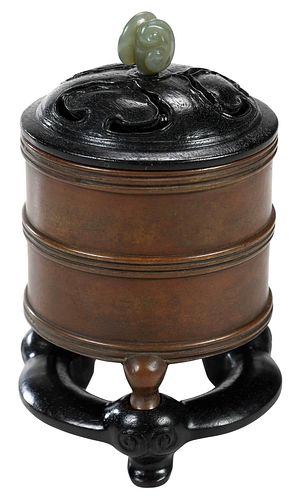 CHINESE BRONZE CENSER WITH LID