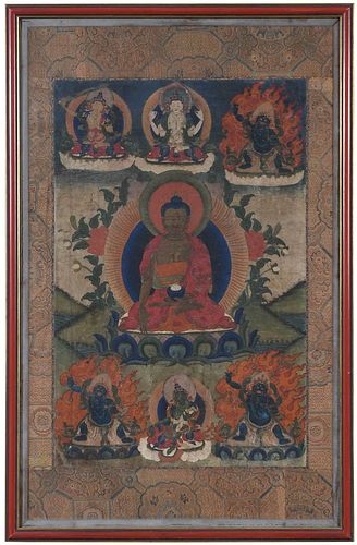 FRAMED TIBETAN THANGKA19th century,