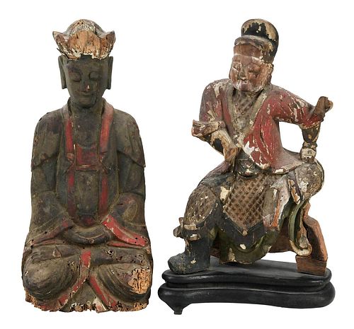 CHINESE CARVED AND PAINTED WOOD