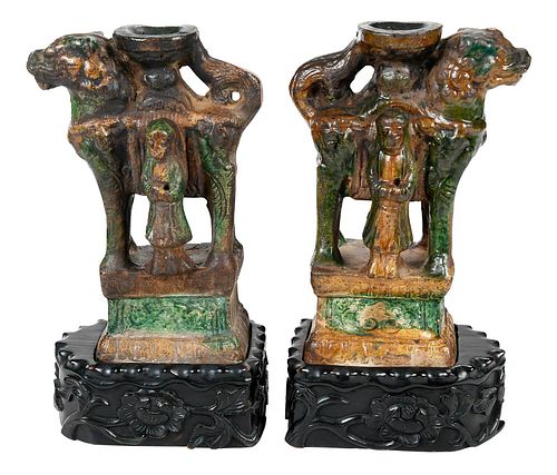 PAIR OF EARTHENWARE TEMPLE DOG