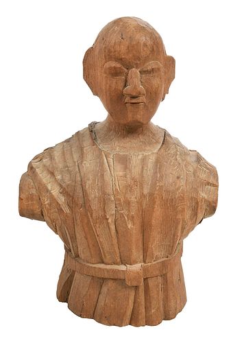 ASIAN CARVED WOOD BUST OF MAN20th 3766fc