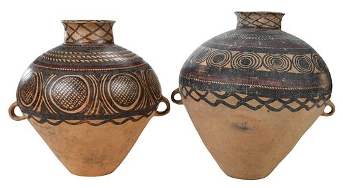 TWO LARGE CHINESE NEOLITHIC PAINTED