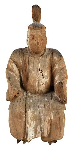 JAPANESE CARVED WOOD SEATED OFFICIALpossibly