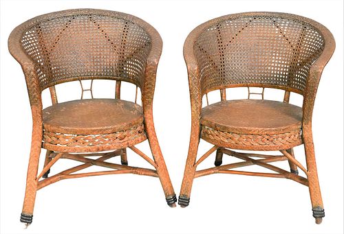 PAIR OF VINTAGE WICKER AND CANED 3767c4