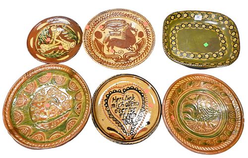 GROUP OF SIX REDWARE POTTERY TRAYS 37682a