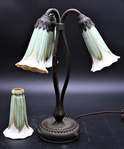 TIFFANY STUDIOS BRONZE THREE LIGHT