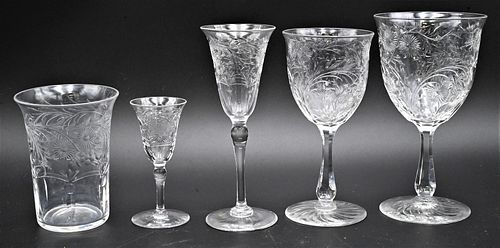 GROUP OF 50 PIECES OF ETCHED GLASS 376871