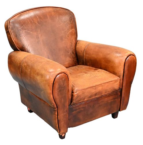 BROWN LEATHER UPHOLSTERED ARMCHAIRBrown