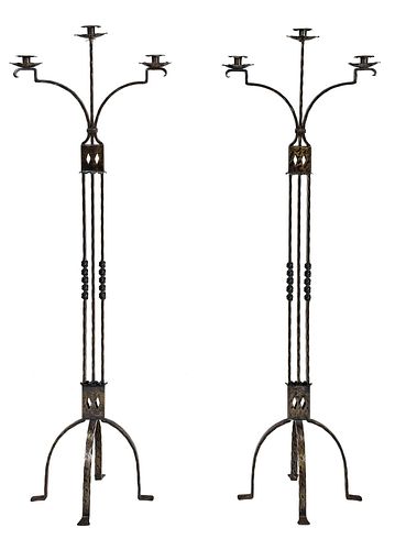 PAIR ARTS AND CRAFTS WROUGHT IRON