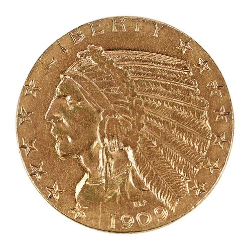 1909-S INDIAN GOLD HALF EAGLE COIN$5