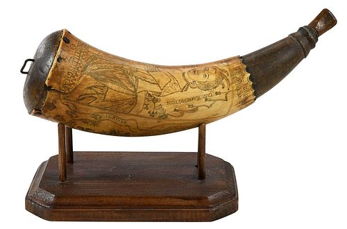 ENGRAVED POWDER HORN WITH REVOLUTIONARY