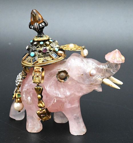 PINK QUARTZ CARVED ELEPHANT, HAVING