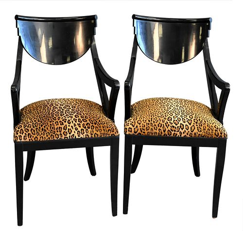 PAIR OF BLACK LACQUERED ARMCHAIRS  376b17