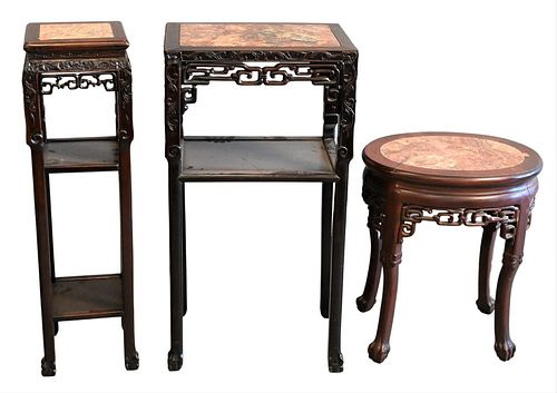 THREE CHINESE TEAK STANDS, ALL