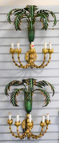 PAIR OF LARGE TOLE PALM TREE SCONCES  376b33