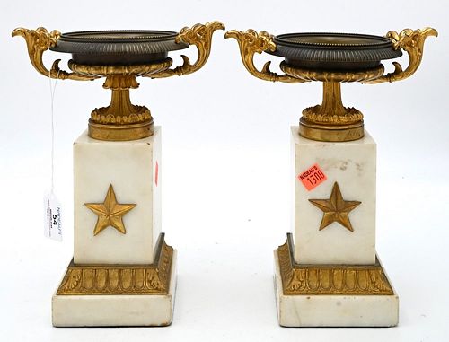 PAIR OF GILT BRONZE AND MARBLE