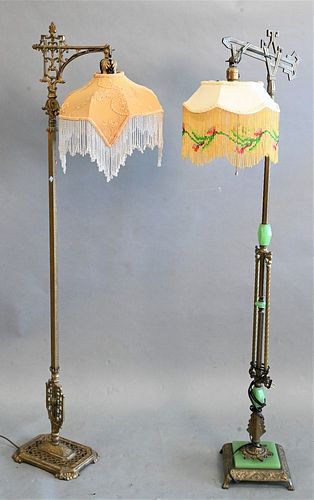 TWO VICTORIAN BRASS FLOOR LAMPS,