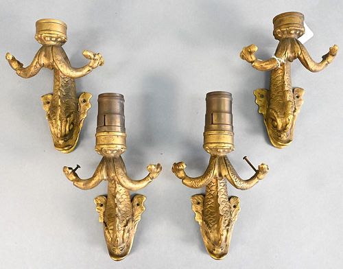 GROUP OF FOUR BRONZE FISH SCONCES,