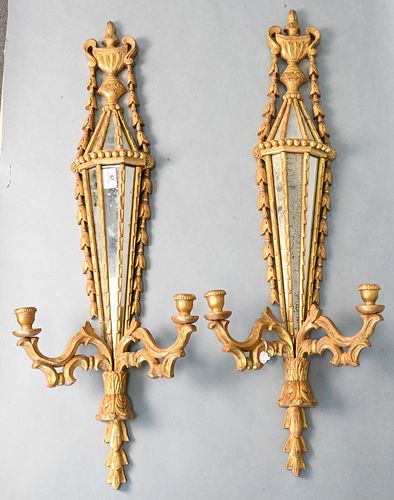 PAIR OF GILT WOOD AND MIRROR CANDLE 376b4e