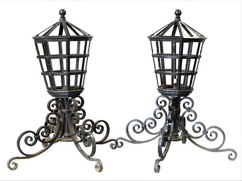 PAIR OF LARGE IRON OUTDOOR LIGHTS  376b5d