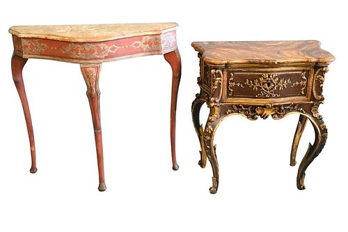 TWO VENETIAN PAINTED TABLES TO 376b6a