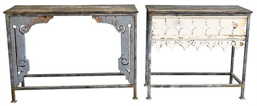 TWO CONSOLE TABLES, TO INCLUDE METAL