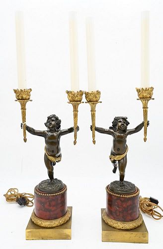 PAIR OF FRENCH BRONZE CANDELABRAS,