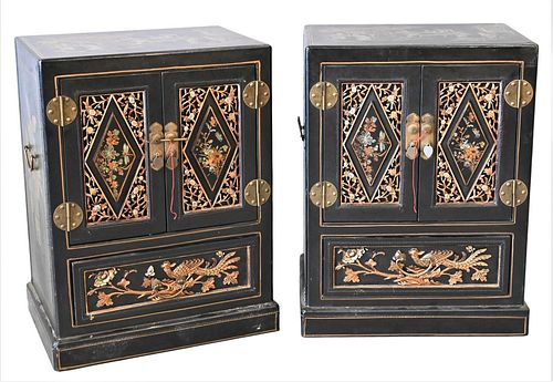 PAIR OF DECORATIVE ASIAN LOW CABINETS  376bba