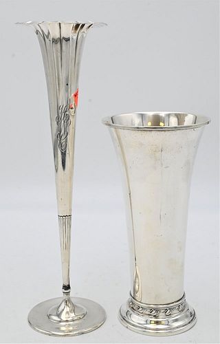 TWO STERLING SILVER VASES, TO INCLUDE