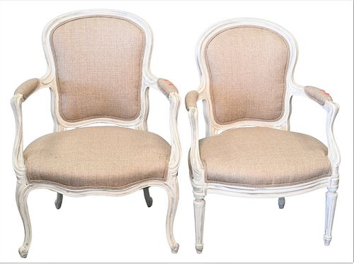 NEAR PAIR OF FRENCH OPEN ARMCHAIRS,