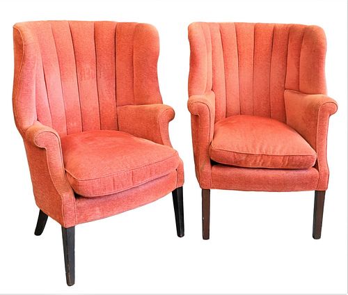 TWO ANTIQUE RED BARREL BACK CHAIRS  376c29