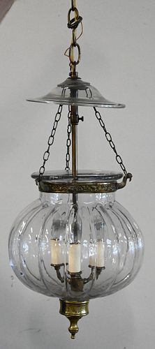 GLASS AND BRASS HANGING LIGHT LANTERNGlass 376c3a