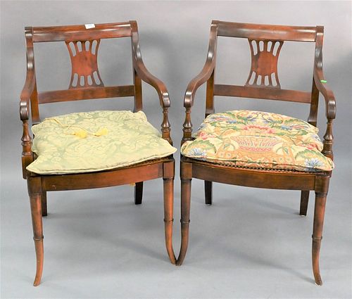 SET OF SIX ARMCHAIRS, HAVING CANED