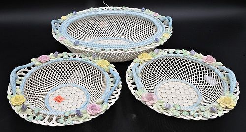 THREE BELLEEK BASKETSThree Belleek Baskets,