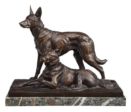 CHARLES PAILLET BRONZE, GERMAN SHEPHERDS(French,