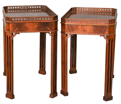 PAIR OF CHIPPENDALE STYLE END TABLES,
