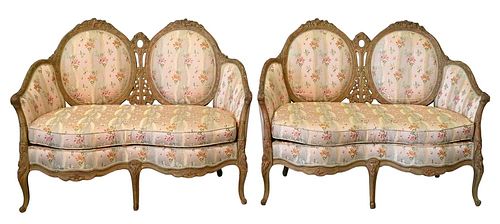 PAIR OF LOUIS XV STYLE LOVESEATS  376cf8