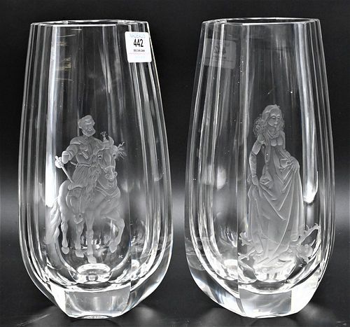 PAIR OF CRYSTAL SIX SIDED VASES  376d18