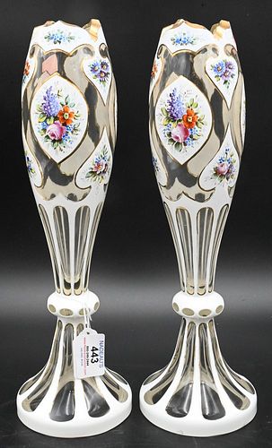 PAIR OF OVERLAY GLASS VASES, 19TH