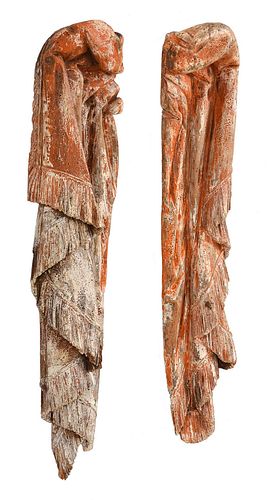 PAIR OF CARVED AND PAINTED CURTAIN 376d51