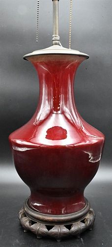 SANG DE BOEUF VASE, MOUNTED INTO