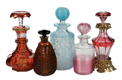 FIVE AMERICAN AND FRENCH COLORED GLASS