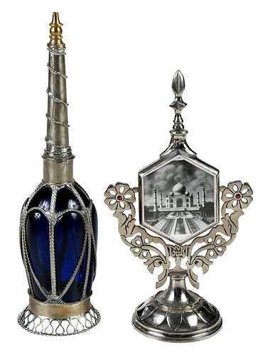 TWO SILVERED METAL PERFUME BOTTLES20th 376e42