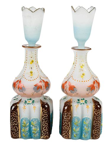PAIR OF FROSTED GLASS ENAMELED