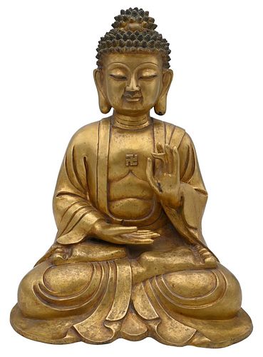 LARGE CHINESE GILT BRONZE SEATED