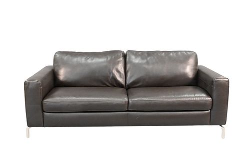 BROWN LEATHER UPHOLSTERED SOFA,