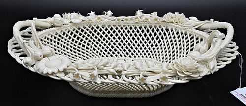 BELLEEK PORCELAIN HANDLED BASKET  376f12