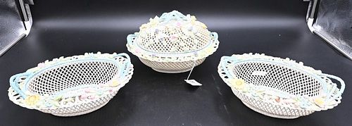 GROUP OF THREE BELLEEK OVAL BASKET,