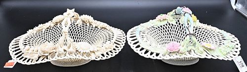 TWO BELLEEK PORCELAIN HANDLED BASKETS  376f10