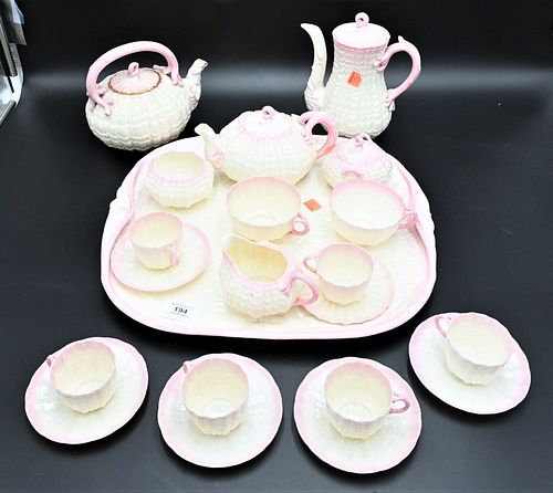 21 PIECE BELLEEK PORCELAIN PINK